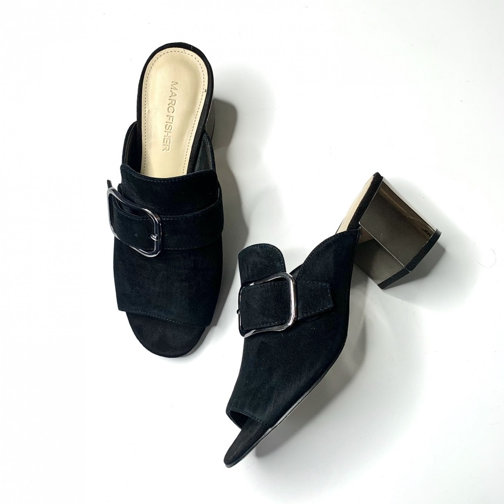 Marc Fisher Rima Suede Buckle Peep Toe Slide Mules